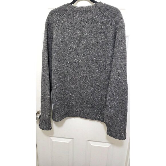 Gap Men Gray Fisherman Speckled Knit 100% Wool Crewneck Sweater Size L - Picture 3 of 10